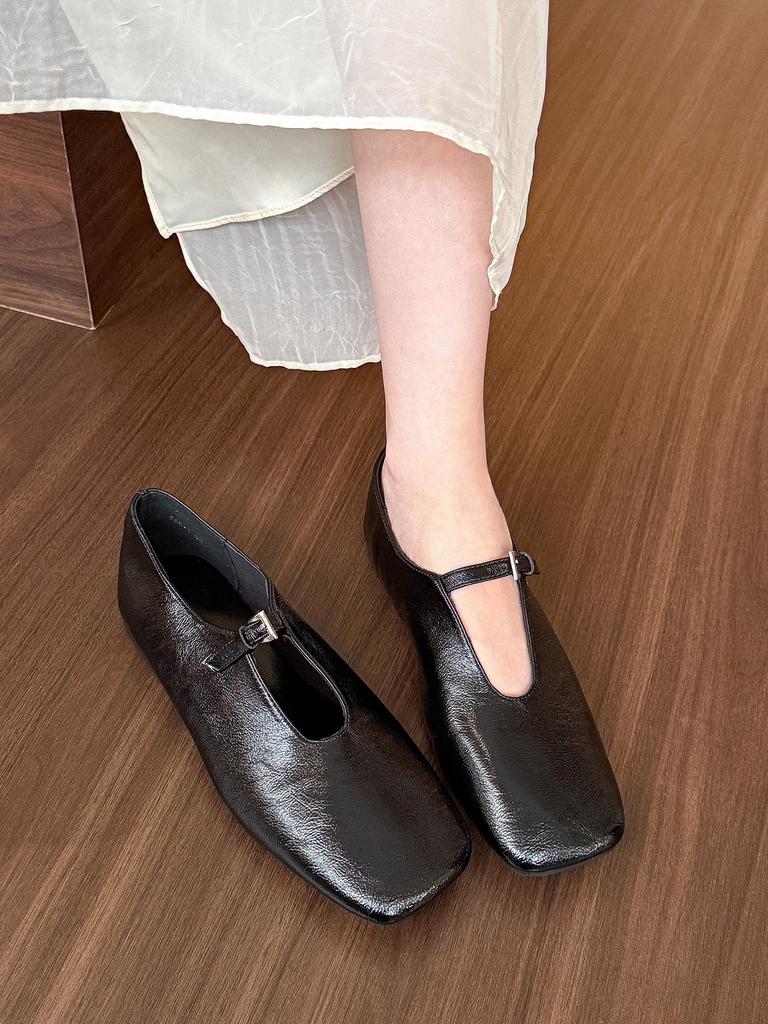 Weiches Leder! Burgunderrote quadratische kleine Lederschuhe Sommer niedriger Absatz flacher Ausschnitt Mary Jane Einzel-Schuhe