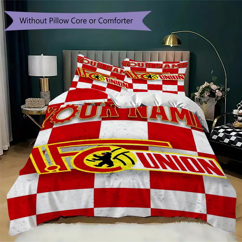 Benutzerdefinierter Name 1. FC Union Berlin Bettwäsche, Steppbett Set Bettbezug Kissenbezug Zuhause Geburtstagsgeschenk(1 Bettbezug + 2 Kissenbezüge, ohne Füllung)_xia
