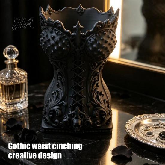 Decorative PLA Pen Stand 3D Printed Gothic Corset Holer, Vintage Makeup Brush Holder, Retro Style Desk Organizer for Desktop Office Supplies