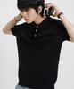 LEMAIN SECOND Oversized Washable Collared Cable Short Sleeve Knit [Black]