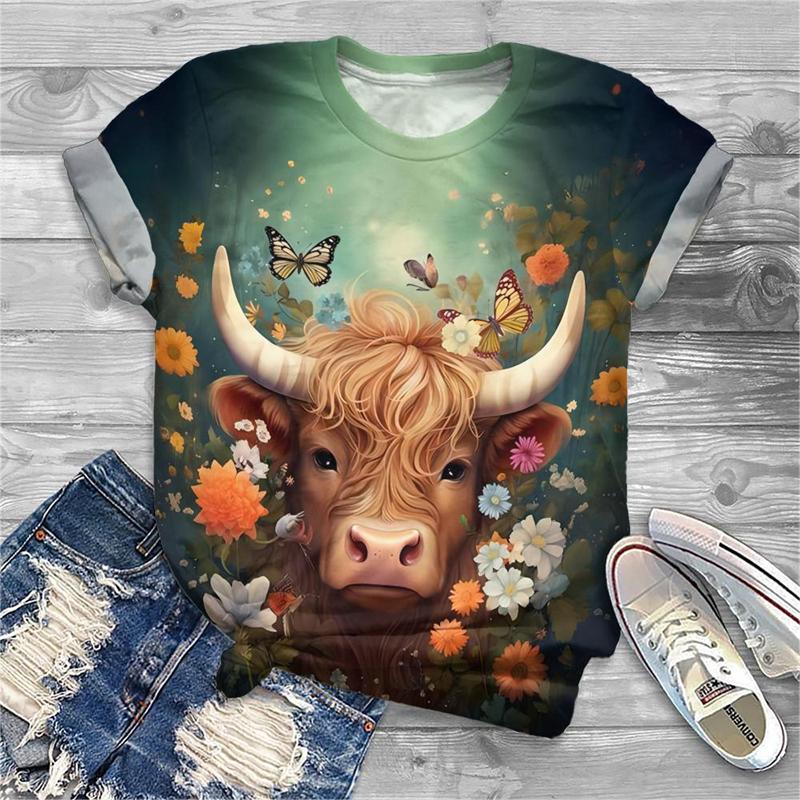 Fashion Animal Cow 3d Print T-shirt Women Fashion Short Sleeve Tshirt Girls Kawaii T Shirt Clothes Female 2000s Y2k Tops