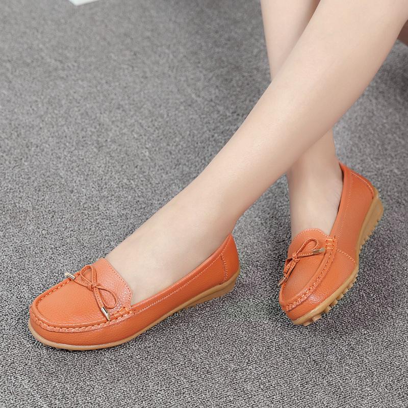 Leather shoes soft-soled women's shoes women's casual flats beef tendon sole one-pedal single shoes