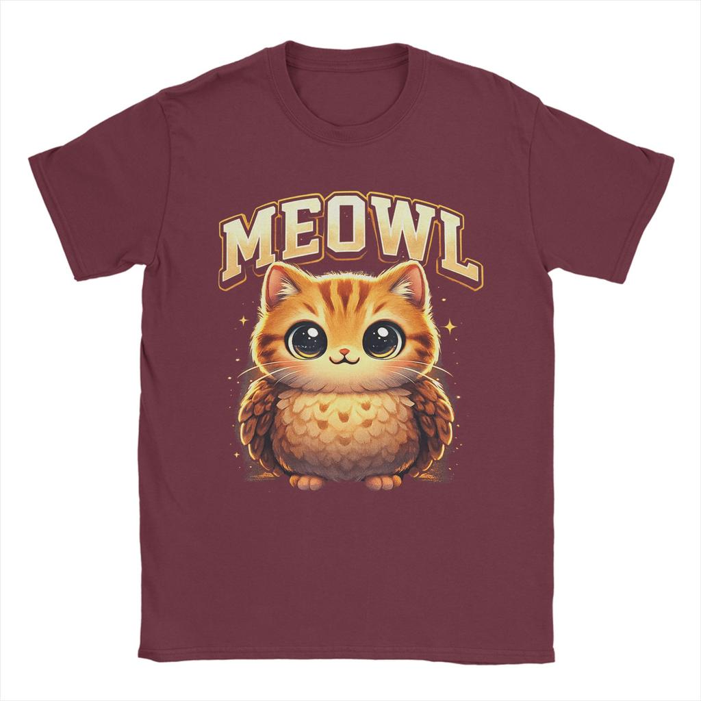 Meowl Funny Meow Cat Owl Brainrot Meme 100 Cotton TShirt For Unisexs Beach Vintage T Shirts O Neck Hippie Tees Plus Size Clothes