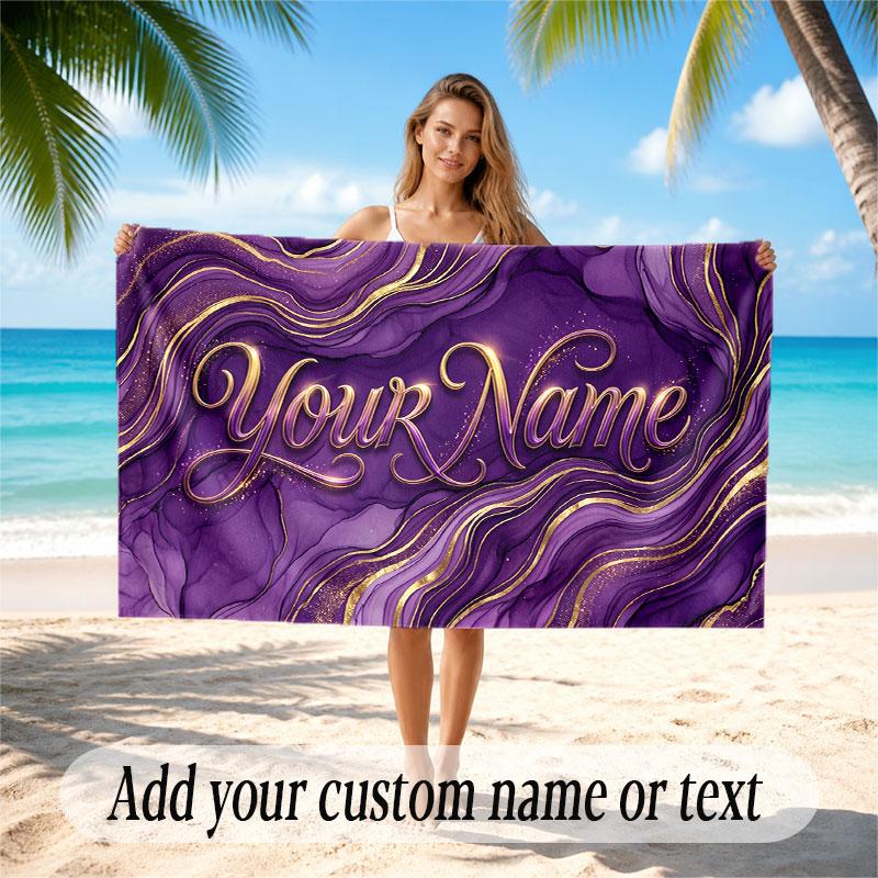 Abstract Geometric Theme Soft Beach Towel Personalized Custom Name Text Towel Portable for Beach Pool Travel
