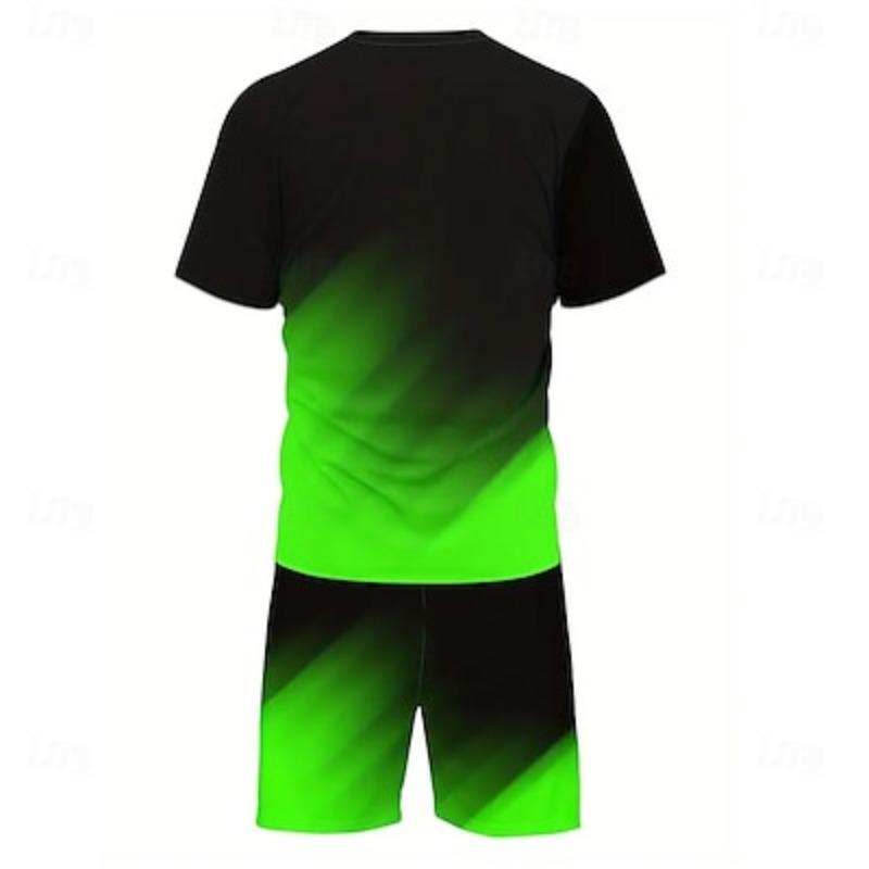 Seturi de tricouri pentru bărbați cu gradient, 2 piese, topuri de vară cu mânecă scurtă, pantaloni scurți, gât rotund, athleisure, sport și exterior, casual, zilnic, imprimeu 3D, vară, verde, roșu, albastru