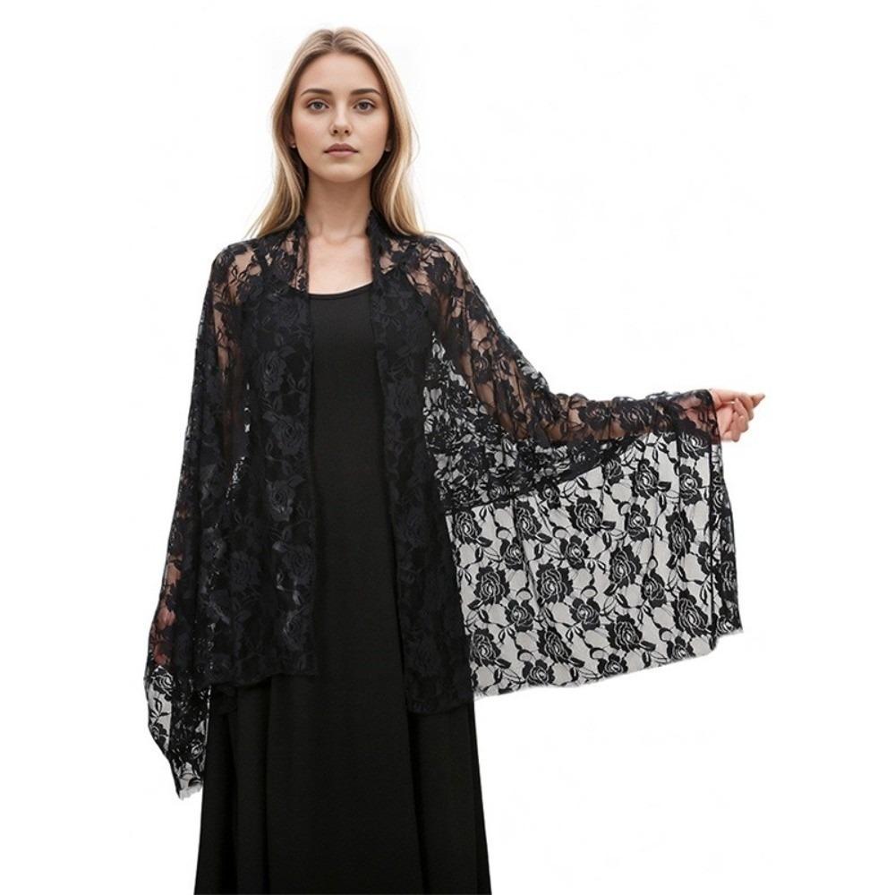 Solid Color Lace Scarf Elegant Hijab Shawls Versatile Hijab Veil  Women Wear