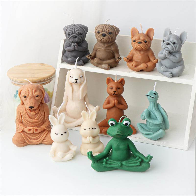 Yoga Animal Silicone Mold 3D Pug Prayer Meditating Rabbit Mould Praying Turtle DIY Mold Scented Candle Pet Plaster Resin Mold