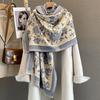 Floral Thickened Warm Scarf Tassel Pashmina Shawl Women‘s Imitation Cashmere Warps Autumn/Winter Coldproof Windproof Blanket