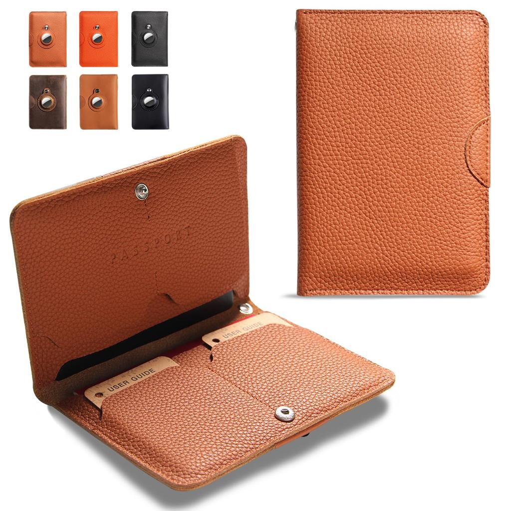 Genuine Leather Passport Wallet for Men and Travel Passport Holder with Airtag Airtag Passport Cover for Two Travel Essentials Festival Gift Lychee