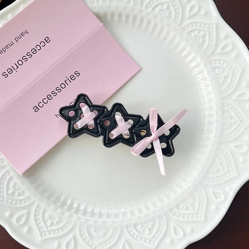 Söt Flicka Bandrosett Hårklämma Ins Söta Anbillsklämmor Sida Lugg Svarta Klämmor Brutet Hår Stjärna Hårnål Flicka Trendig Mångsidig