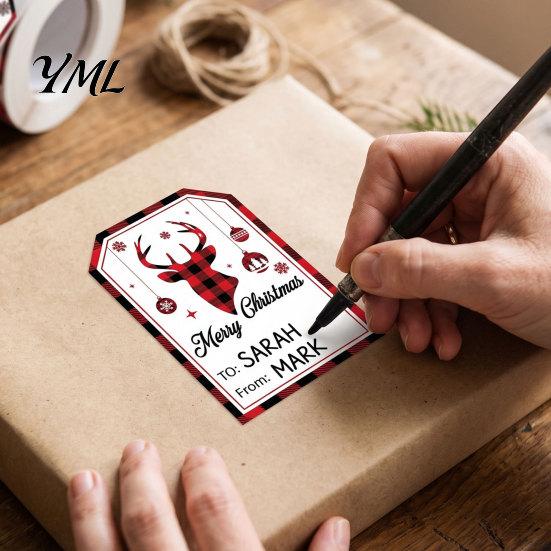 Red And Black Plaid Decals Christmas Thank You Stickers, Print Decorative Labels, Handwritten Blessings Tags Festive Supplies with Writing Space