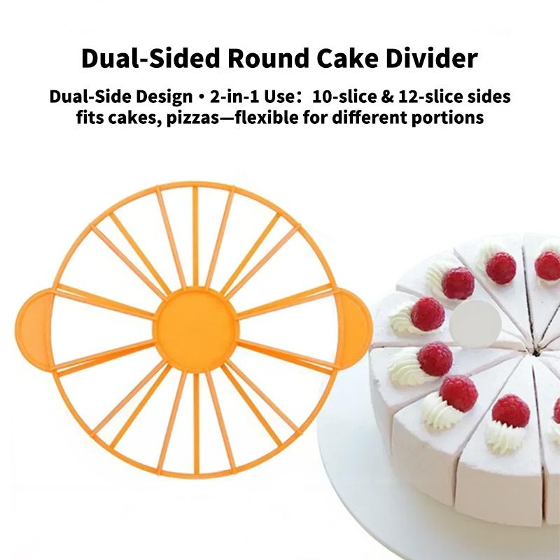 Dual-Sided Round Cake Divider, 10 & 12 Equal Slices, Food-Grade Plastic Cutter with Easy-Grip Handles for Even Baking Cutting
