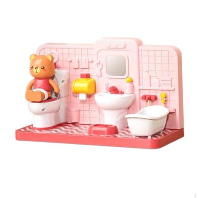 Puppenhaus Möbelset Toilette Spielhaus Zubehör mit musikalischem Badezimmer Spielset Pretend