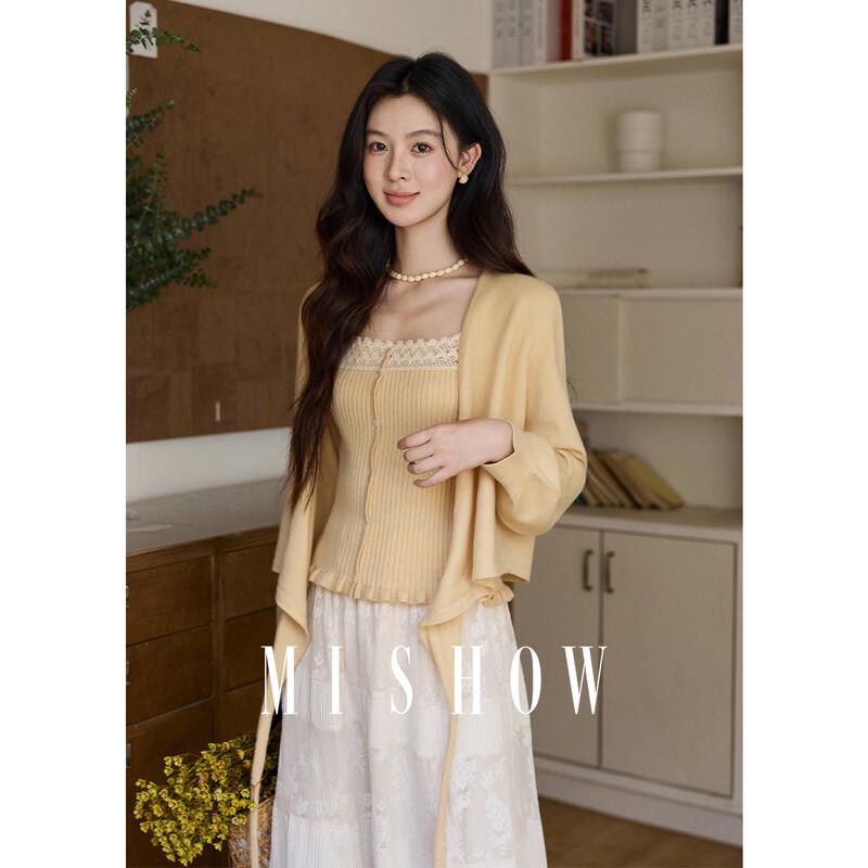 Mishow Women s Two-Piece Lace V-Neck Knit Top M