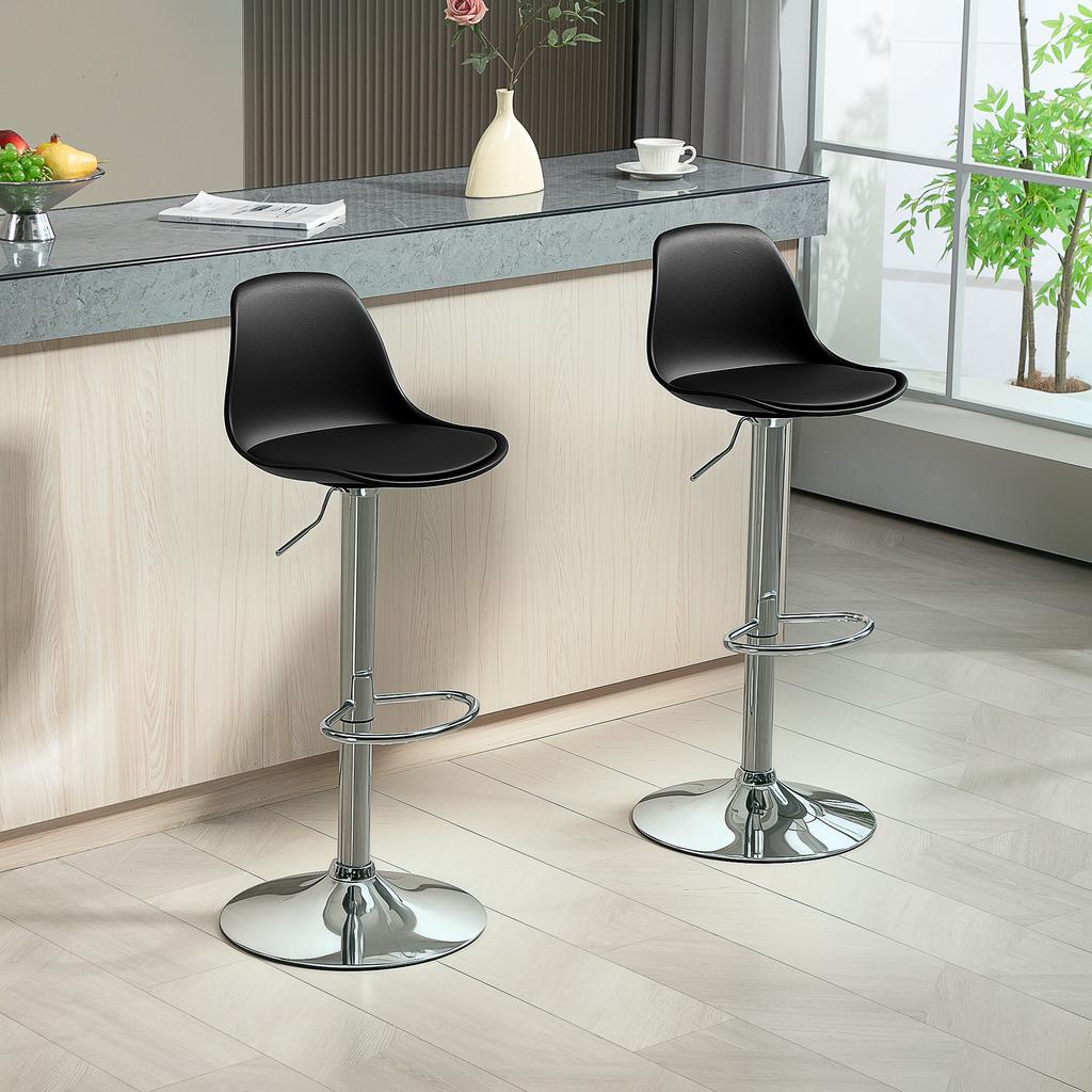 Set of 2 Bar Stools, Bar Chairs, Swivel Chairs with Backrest, Height Adjustable, Up to 120 kg Load Capacity, 42 x 41 x 82-104 cm, Black