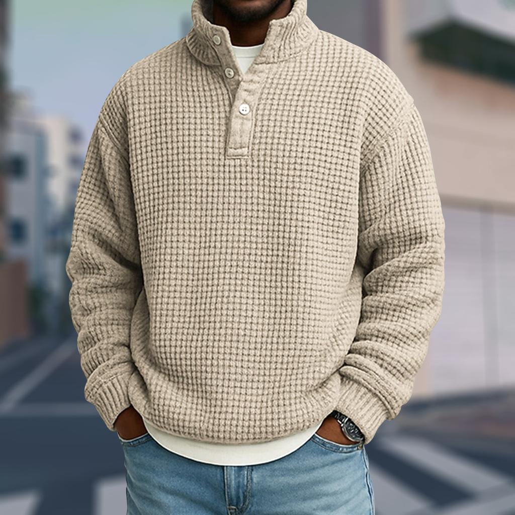 Men's Casual Stand-Up Collar Long-Sleeve Top Color Button-Down Sweatshirt