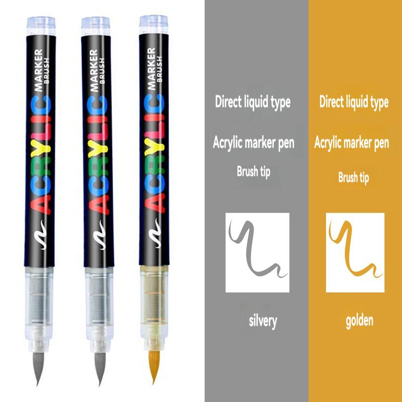 3/6Pcs Acrylic White Marker Brush Pens Black Paint Art Markers Set for Rock Painting Stone Ceramic Wood Tire Fabric Metal Canvas