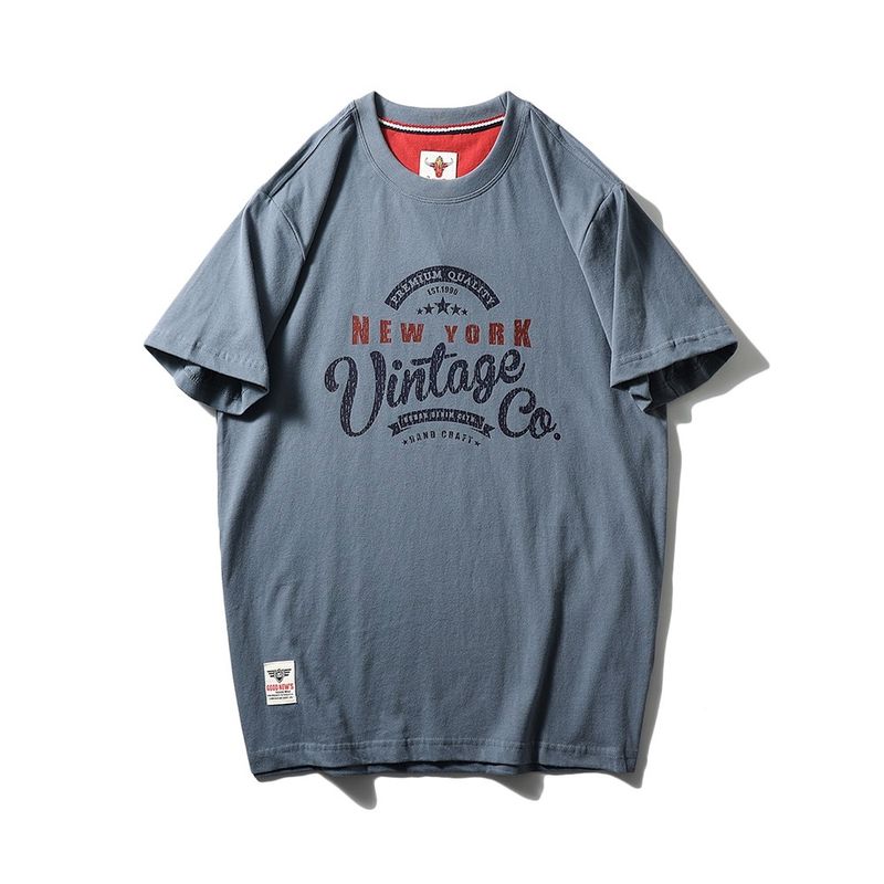 American Retro Pure Cotton Trendy Brand Letter Print Short-Sleeve T-Shirt for Men, Summer Base Shirt, Export Men's Clothing, All-Cotton Tee
