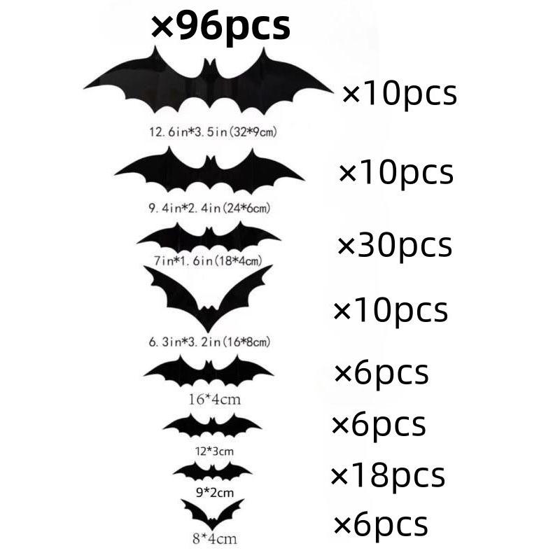 60-180pcs Halloween Bat 3d Black Bat Stickers Supplies Halloween Classic Style Wall Stickers Three-dimensional Spider Decoration