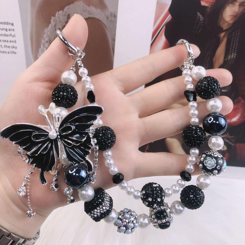 Glitter Rhinestone Phone Chain Double Layer Beaded Cell Phone Lanyard  Mobile Phone Pendant