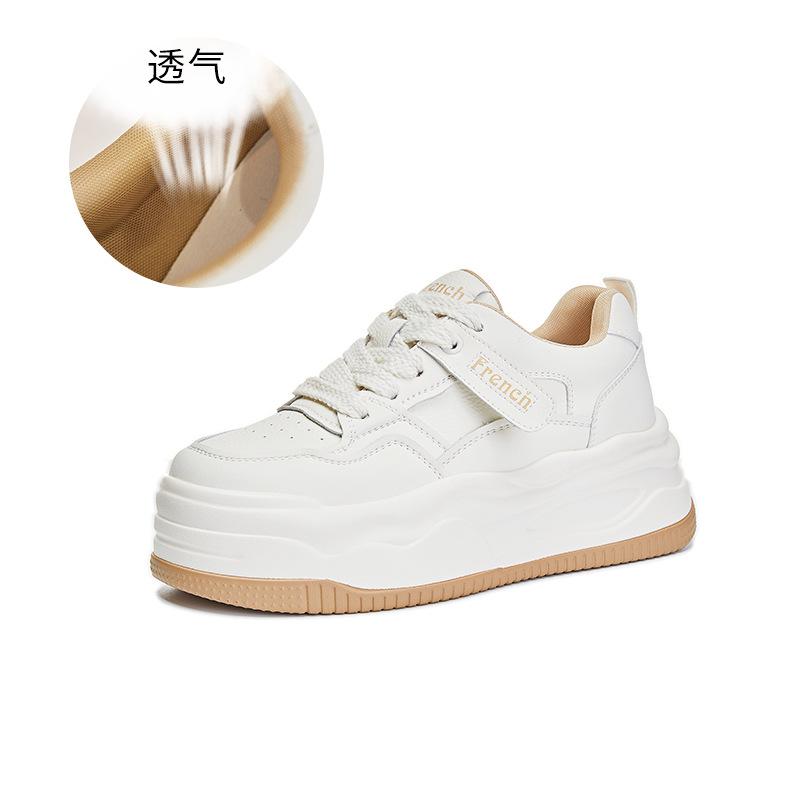 

Leather little white shoes women s 2025 spring new women s casual single shoes round head lace-up board shoes platform shoes women s versatile 35 бежевый