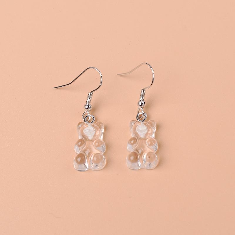 Náušnice s pryskyřičnými medvídky v bonbónových barvách pro ženy - Roztomilé kreslené průhledné šperky
