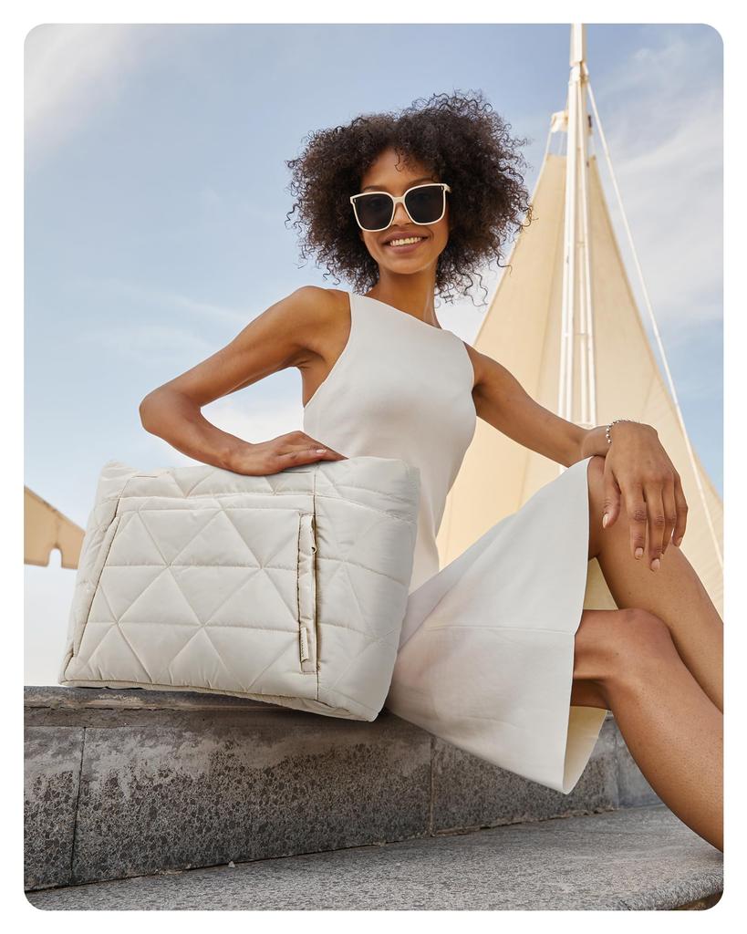 BAGSMART Large Quilted Tote Bag with Large Multiple Zippered and Durable Design for and the Gym Women's Capacity, Storage, Organizer, Dividers,