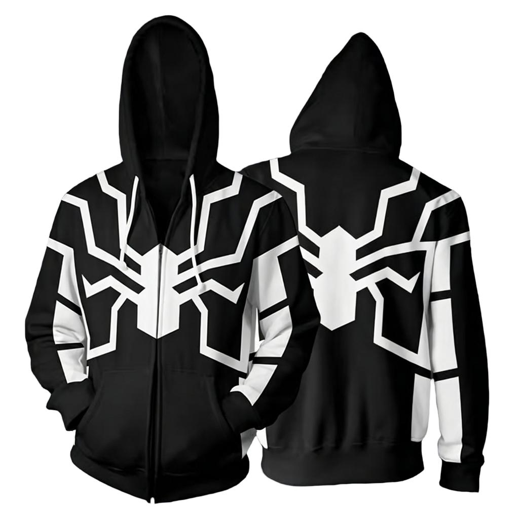 Unisex Casual Loose Fit Long Sleeve Hooded Jacket with Printed Pocket