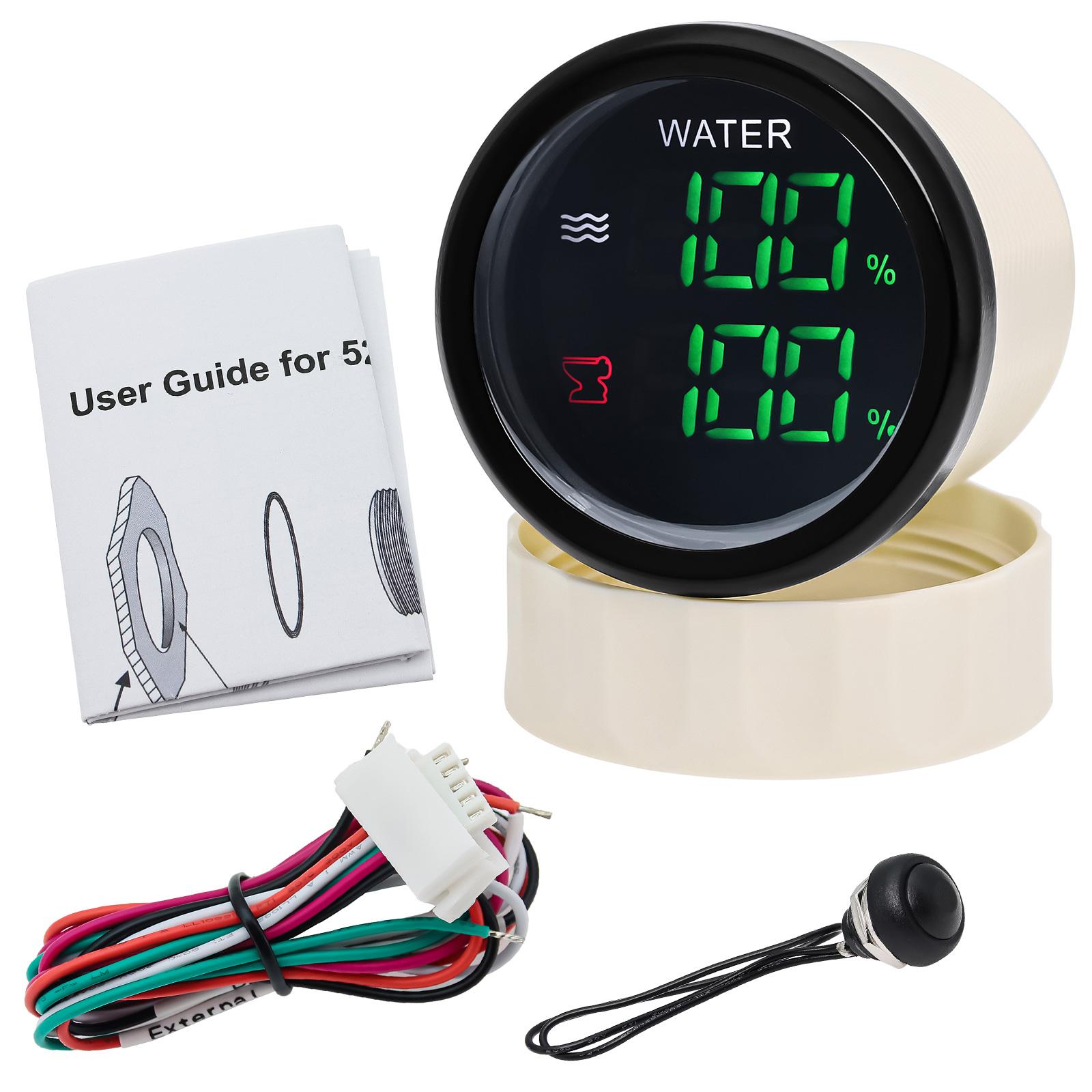 

IP66 Waterproof 52MM Dual Gauge Water Temp Gauge+VOLT Fuel Water Level Gauge+VOLT HTG Sewage Level Meter With Alarm LED Meter