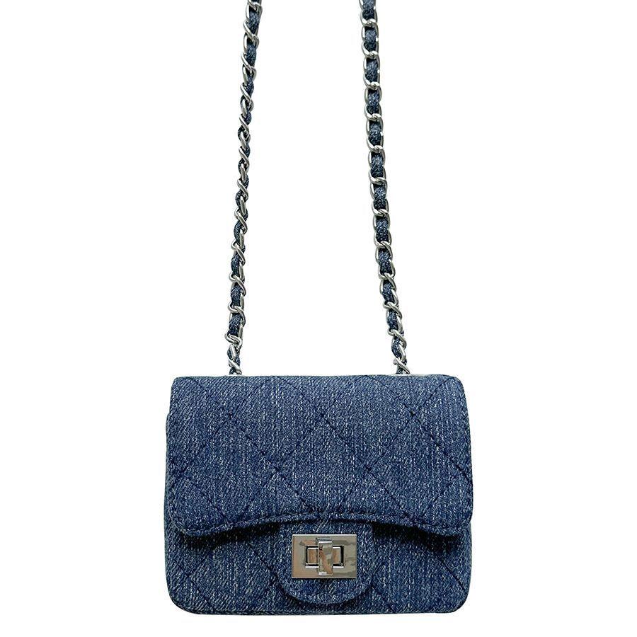 Mini Flip Lock Chain Rhombus Bag Women's Shoulder Crossbody Bag Premium Embroidery Thread Denim Bag Women