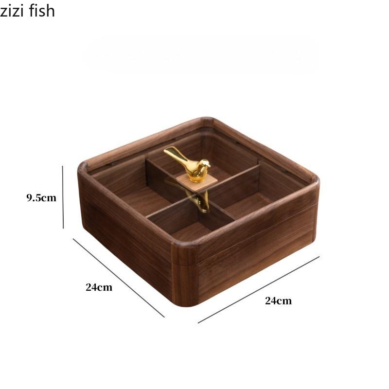 Solid Wood Dried Fruit Box with Lid Square Storage Box Multi Grid Snack Box Snack Platter Refreshments Plate Storage Bin