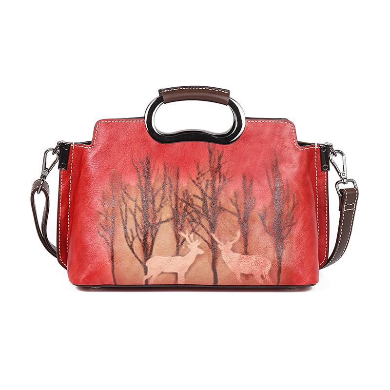 Leather handbag texture single shoulder oblique straddle bag vintage handmade wealth has deer woman bag