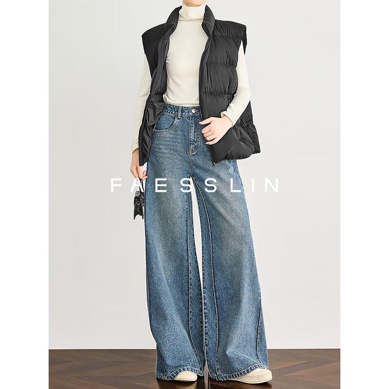 

FAESSLIN Женские джинсы из хлопка с высокой посадкой, свободные, с прямыми штанинами XL