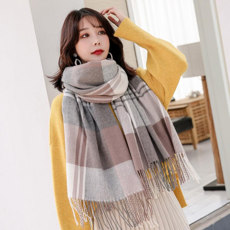 Large Plaid Wool Scarf for Women Koream Autumn Warm Shawls and Wraps Pashmina Winter Wool Scarves Blanket Echarpe Stole Ladies