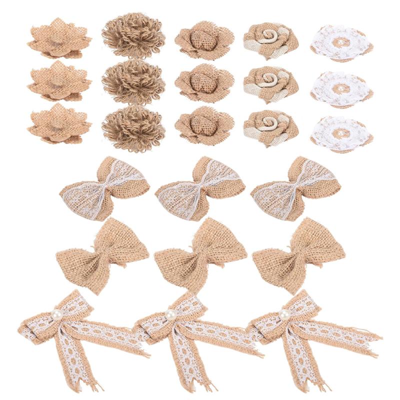 M-Modern-24Pcs In 1 Set Burlap Flower Vintage Handmade Linen Materials Jute Flower Decoration For Wedding Christmas DIY