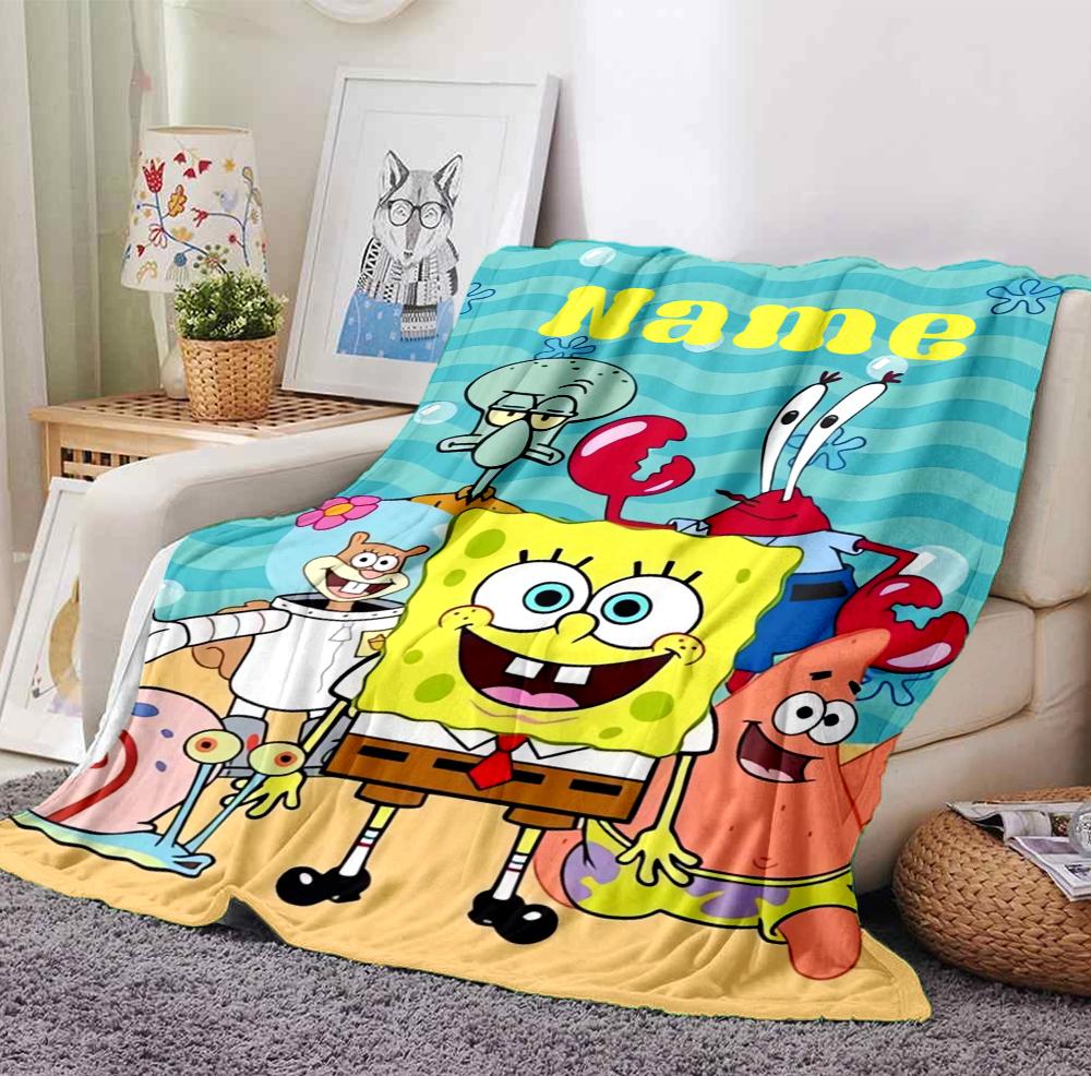Custom Name SpongeBob Friends Flannel Blanket Throw Blanket Soft Warm Sofa Bed Decor Unique Gift
