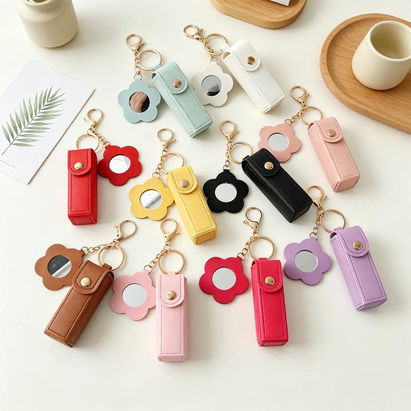 Travel Lipstick Bag with PU Leather Keychain Holder Keeps Lip Balm Safe and Accessible