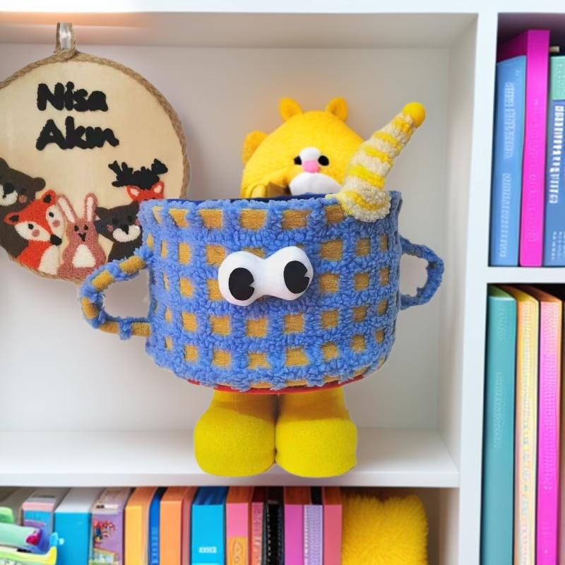 Little Monster Storage Basket Lamb Fleece Cotton Rope Finishing Basket Cute Cartoon Storage Basket Tabletop Ornament