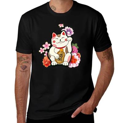 Koszulka Maneki Neko koszulka męska bawełniane koszulki dla mężczyzny bawełniana śmieszna koszulka