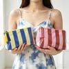 Striped Cosmetic Bag with Tassel, Waterproof PVC Travel Toiletry Organizer, Glossy Makeup Pouch for Women Portable Brush Case