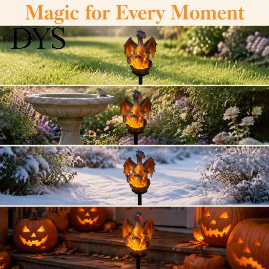 Outdoor Solar Powered Resin Sculptures Dragon Garden Statue Light, Halloween Witch Pathway Warm Figurine Lighting LED Glow, Gothic Medieval