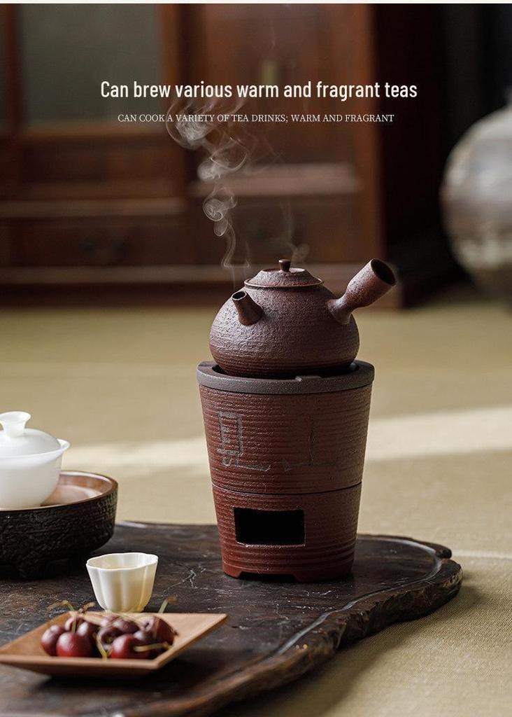 Guanlan Coarse Pottery Dual-use Charcoal Stove & Side-handle Teapot for Outdoor Tea Brewing