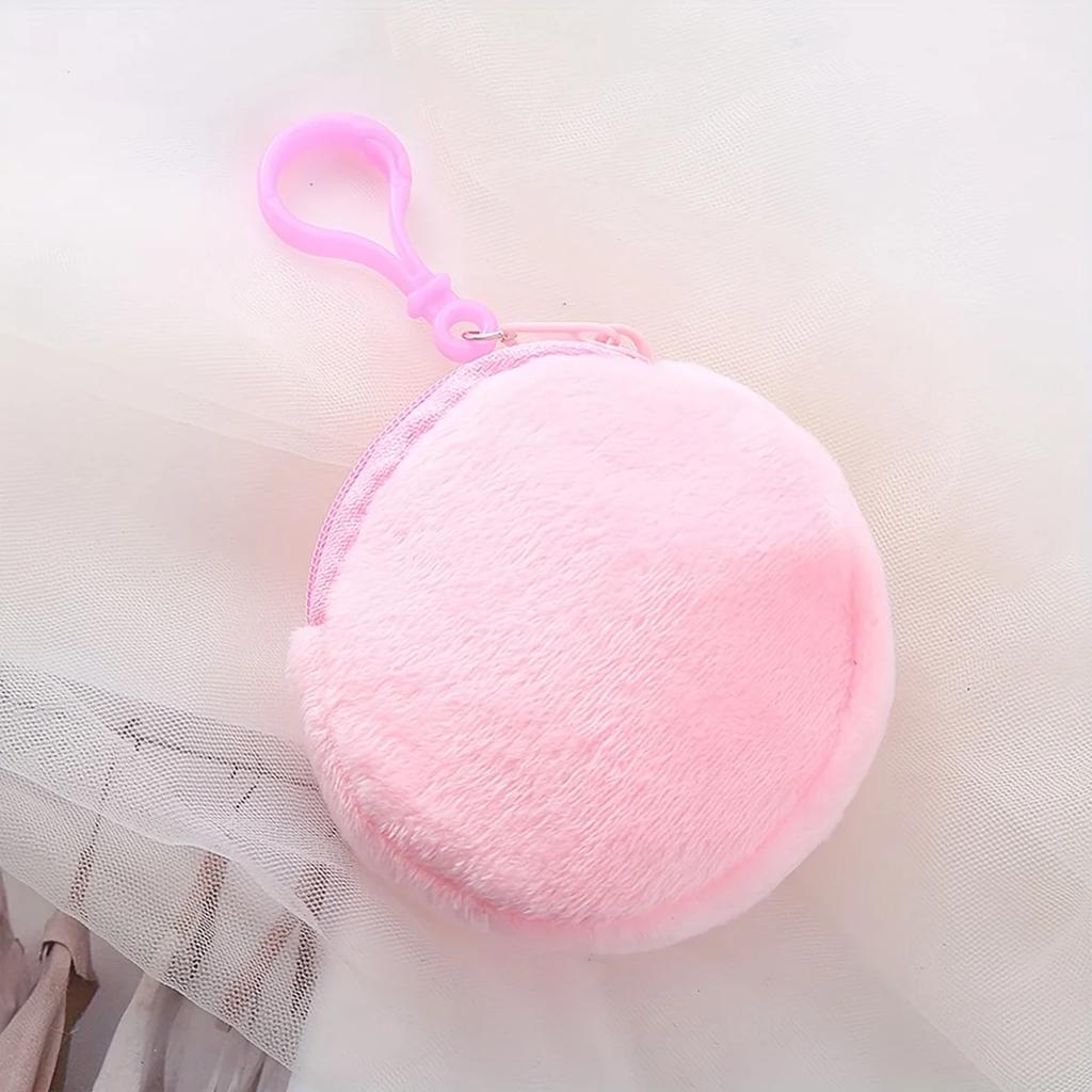 1PC -Round Candy Colored Plush Zero Wallet Wholesale Keychain Cute Headphone Bag Coin Bag Minimalist ID Card Bag
