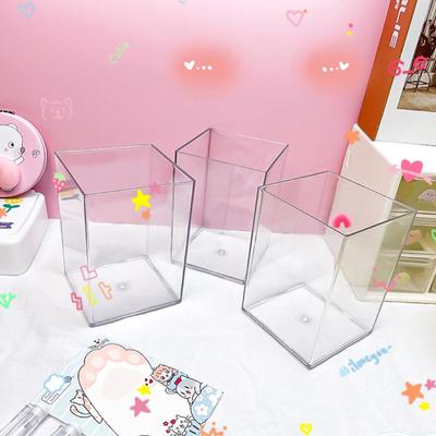 Clear Plastic Pen Pencil Holder, Clear Makeup Brush Holder Cup Storage Office Desktop Desk Table Stationery Organizer
