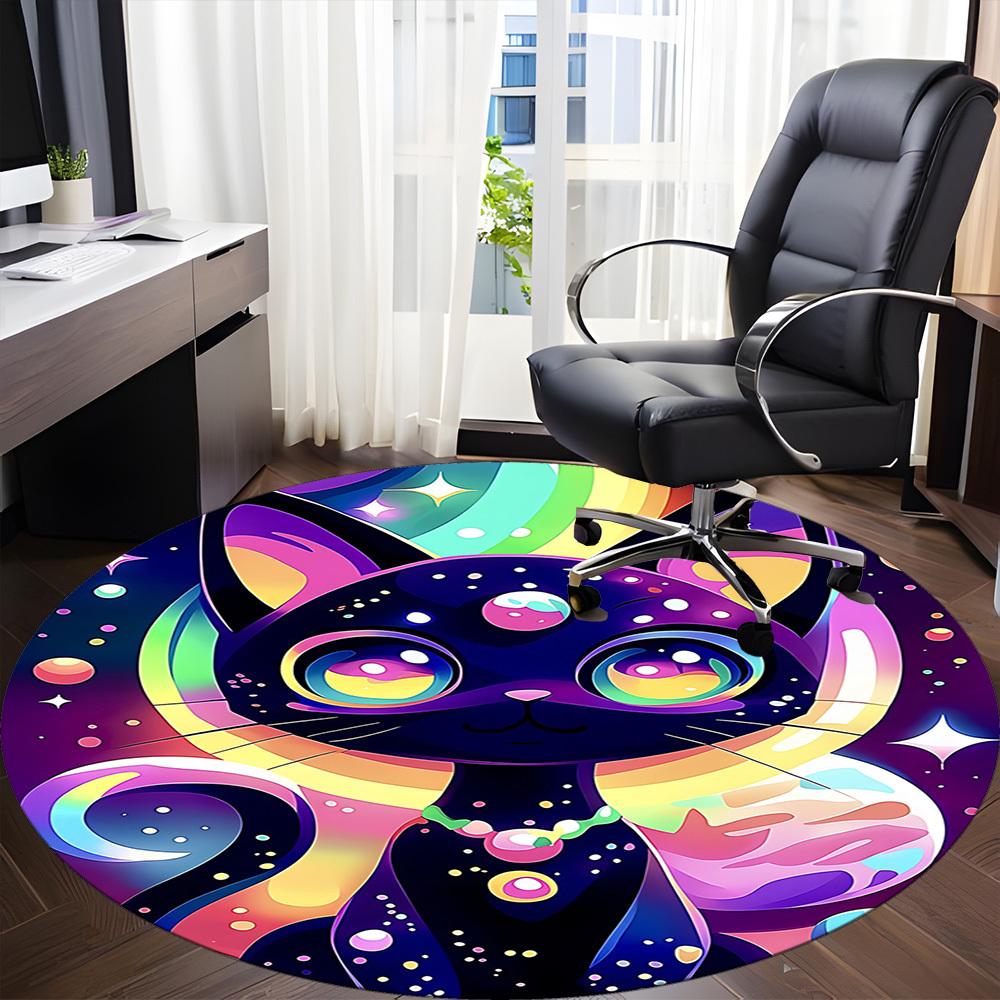 1 Stück Galaxie Katze Büro Runder Teppich, Unter Bürostühlen Schlafzimmer Wohnzimmer Heimdekoration, Raumdeko