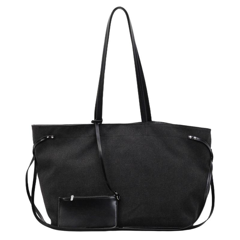 

New spring and summer canvas contrasting color tote bag, new large-capacity shoulder bag, lazy wind underarm bag