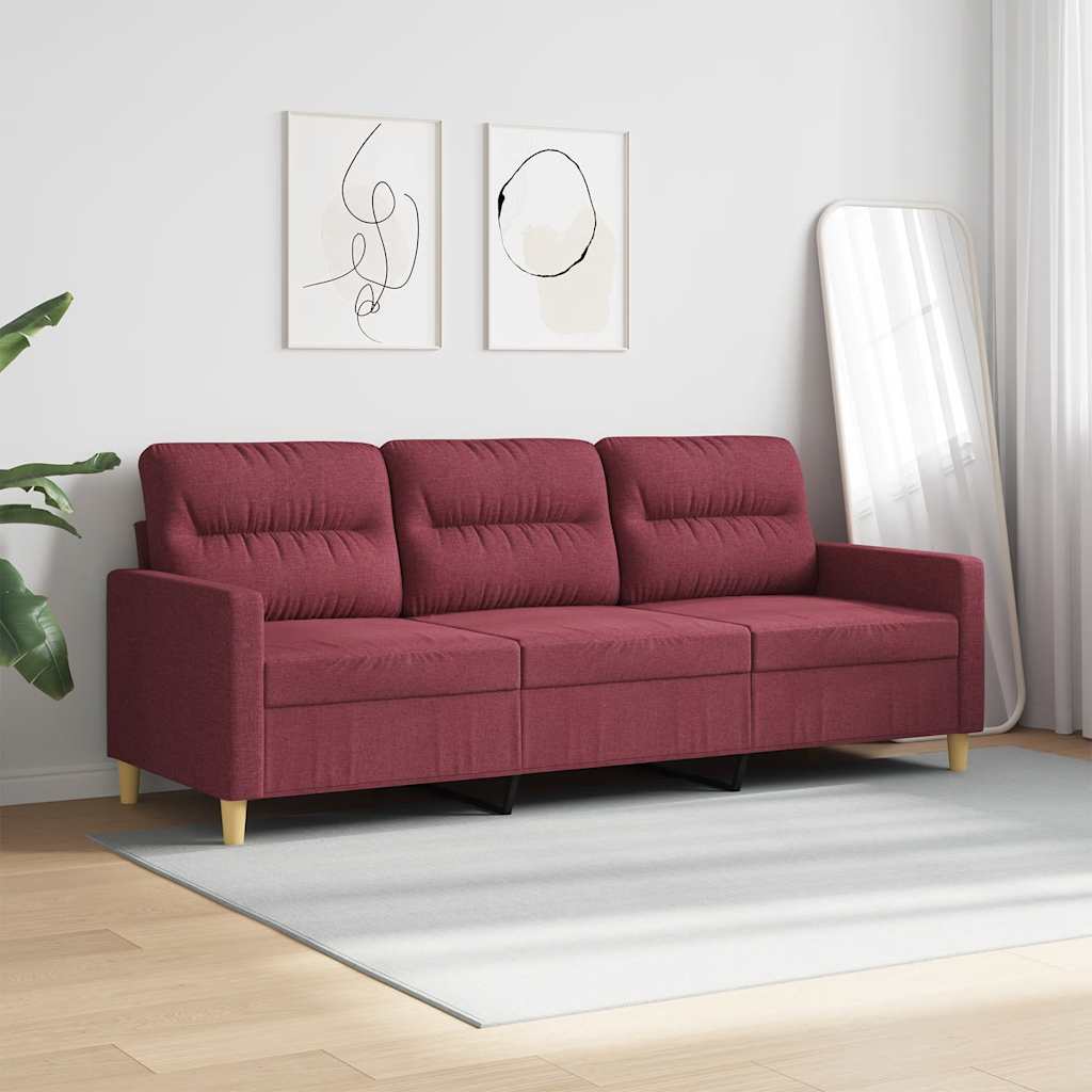 3 Seater Sofa Burgundy 180 Cm Fabric