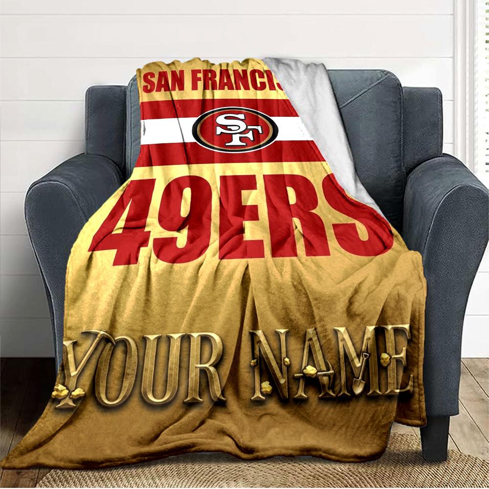 Name Custom SF 49ers Print Flannel Blanket High Quality Warm Comfortable Cover for All Seasons Perfect for Gifts Home Decor