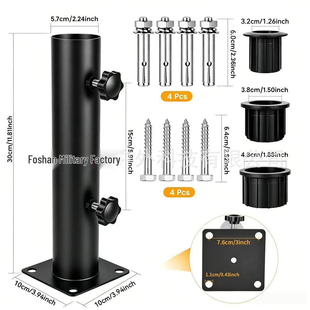 Ground Insert Iron Umbrella Stand - Universal Carbon Steel Umbrella Pole Holder and Fixing Base for Outdoor Use