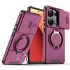 Magnetic Metal Ring Stand Armor Case For Xiaomi Redmi Note 13 5G Note13 Pro 4G 14S Slide Push Window Lens Protection Phone Cover
